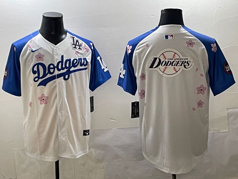 Men Los Angeles Dodgers Blank White Blue Sakura Edition 2025 Nike MLB Jersey style 29